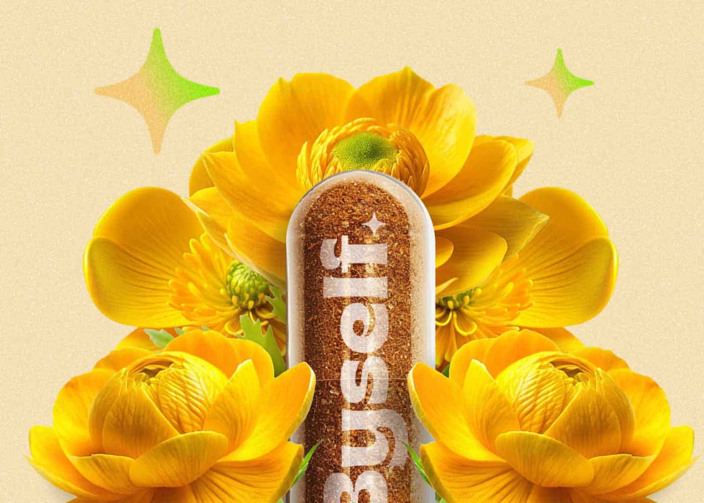 הכמוסה הטבעית של בייסלף עטופה בפרחים צהובים משדרת אופטימיות, תקווה שמחה ויופי.