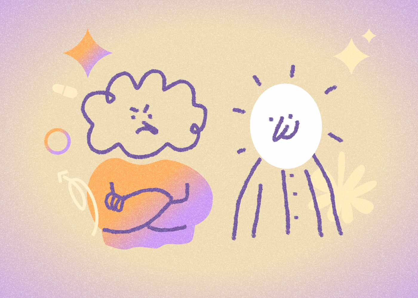 דמות מחייכת ודמות כועסת מסכלות אחת על השניה על רקע סגלגל של בייסלף. הן מייצגות את היכולת לסמוך על עצמנו ולהוביל שינוי מבפנים.