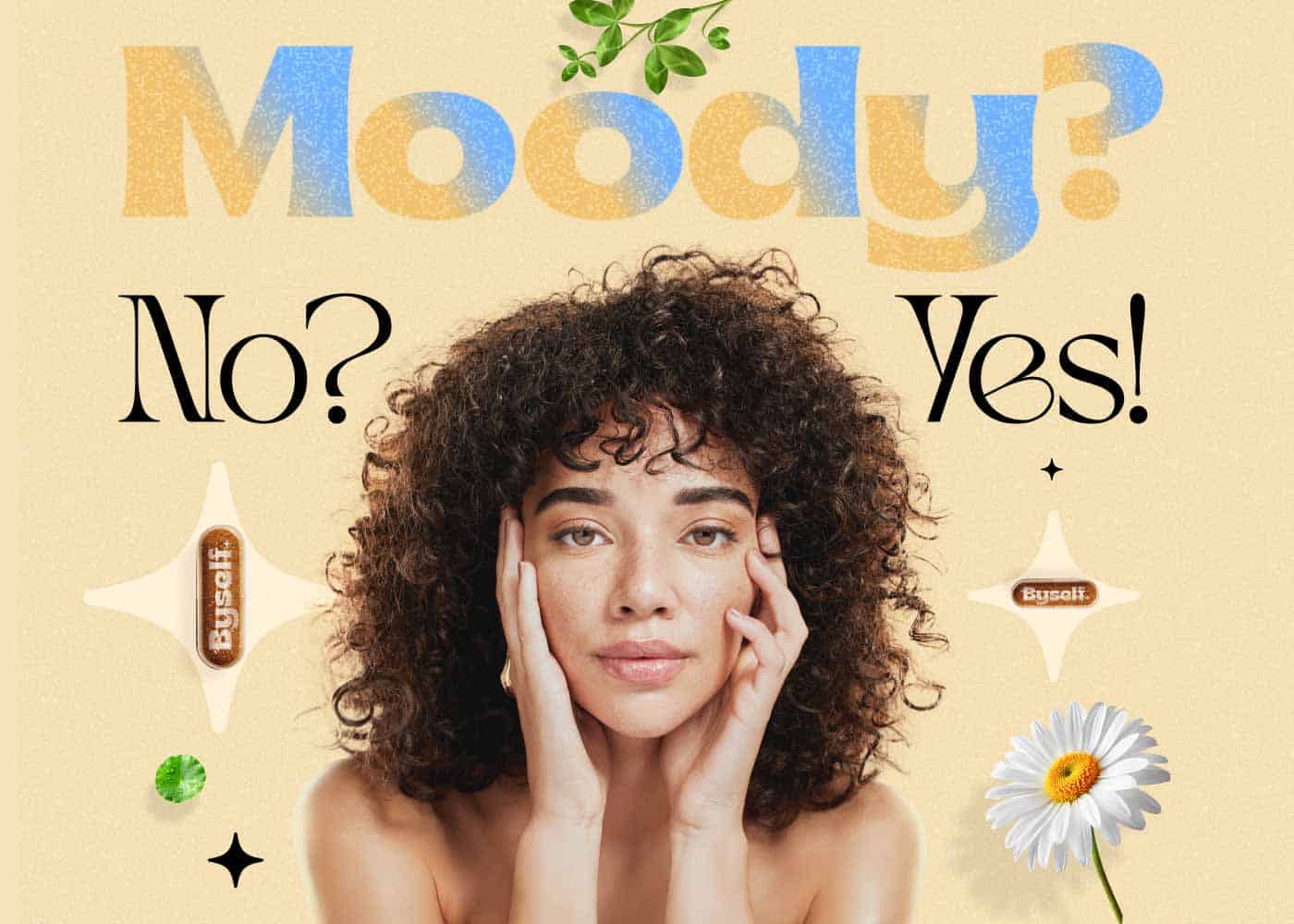 בחורה של המותג בייסלף מישירה מבט למצלמה ומשדרת רגש חזק של קבלה עצמית ואומץ. היא מתמודדת עם מצב רוח שלילי בצורה לא שיפוטית התואמת את החזון של בייסלף.