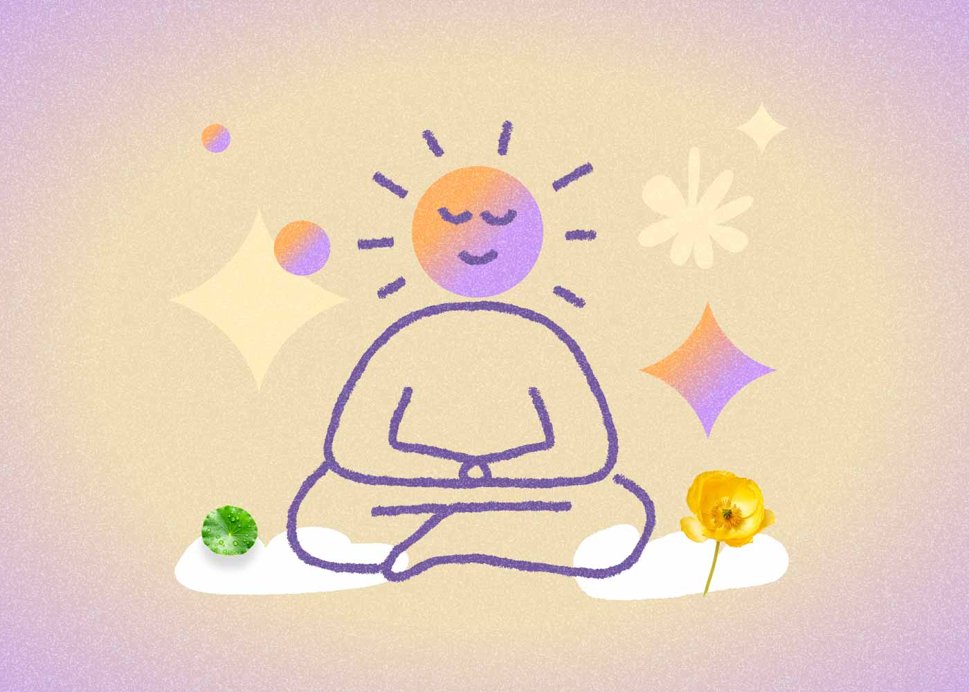 דמות של אדם מצויר יושבת שתנוחת לוטוס המסמנת את המדיטציה והמיינדפולנס כחלק מגישת ACT וכמקור השראה שלה